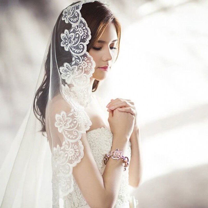 ใหม่ ผ้าคลุมหน้าเจ้าสาว ยาว 1.5 เมตร ประดับลูกไม้ สีขาว หรูหรา แฟชั่น อุปกรณ์เสริมเจ้าสาว