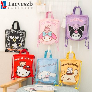 Lacyeszb กระเป๋าเป้สะพายหลัง ผ้าแคนวาส ลายการ์ตูน Kuromi Melody Pompompurin Cinnamoroll เป็นมิตรกับสิ่งแวดล้อม สําหรับเด็ก