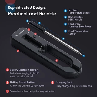 Inkbird Tempwise TNT-11-B เครื่องวัดอุณหภูมิเนื้อสัตว์ดิจิทัล ไร้สาย บลูทูธ กันน้ํา IP67 พร้อมแอปควบคุม สําหรับเตาอบ บาร์บีคิว