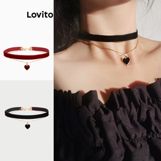 Lovito สร้อยคอลําลอง จี้รูปหัวใจ สําหรับผู้หญิง L63AD384 (สีแดง/สีดํา)