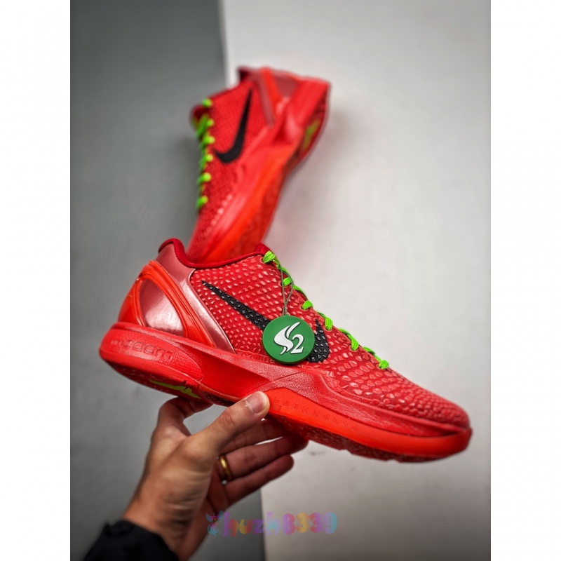 [S2 Pure Native Production Line NK] Kobe 6 Protro Red Reverse Grinch Low-Cut Actual Combat Air Cushion Cushioning Basketball Shoes VBAT
