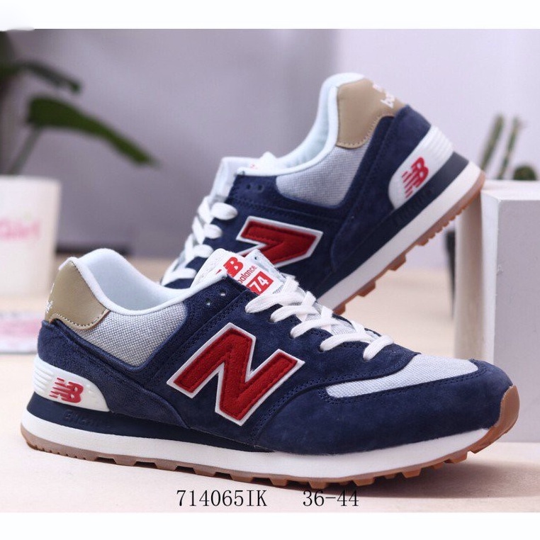 New Balance 574 รองเท ้ ากีฬารองเท ้ าวิ ่ งสบายสีฟ ้ าสีแดงสําหรับผู ้ ชายผู ้ หญิง HFF