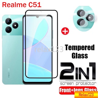 2in1 ฟิล์มกระจกนิรภัยกันรอยหน้าจอ แบบเต็มจอ สําหรับ Realme C51 NFC 2023