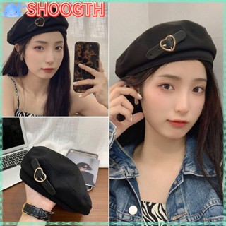 Shoogth หมวกเบเร่ต์แฟชั่น ผ้าสักหลาด สีดํา