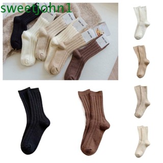 Sweetjohn ถุงเท้าผ้าขนสัตว์แคชเมียร์ ลายทาง สีพื้น สไตล์ญี่ปุ่น ฮาราจูกุ สําหรับผู้หญิง