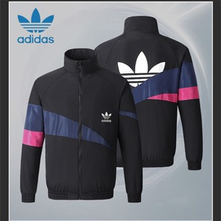 เสื้อแจ็กเก็ต มีฮู้ด ปักลายโลโก้ Adidas 100% สําหรับผู้ชาย และผู้หญิง