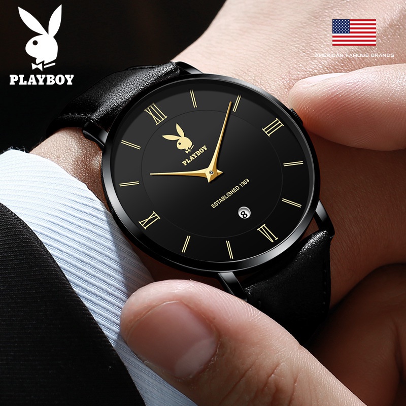Playboy 2601 นาฬิกาข้อมือ สายหนัง แบบบาง กันน้ํา สําหรับผู้ชาย 2023