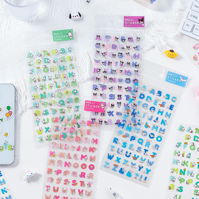 Sanrio สติกเกอร์ใส ลายการ์ตูนตัวอักษรภาษาอังกฤษ สําหรับตกแต่งสมุดภาพ