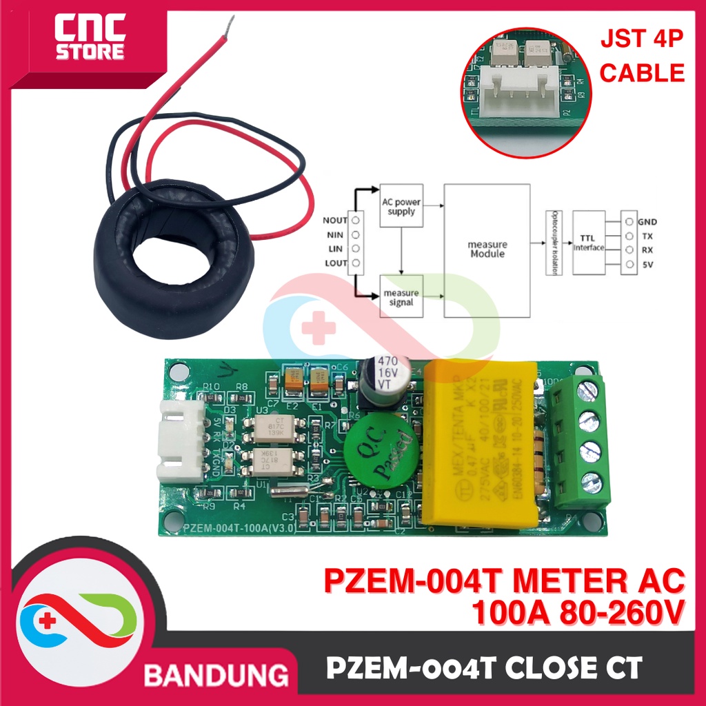 PZEM-004T WATT เซนเซอร์วัดกระแส AC 100A 80-260V CLOSE CT