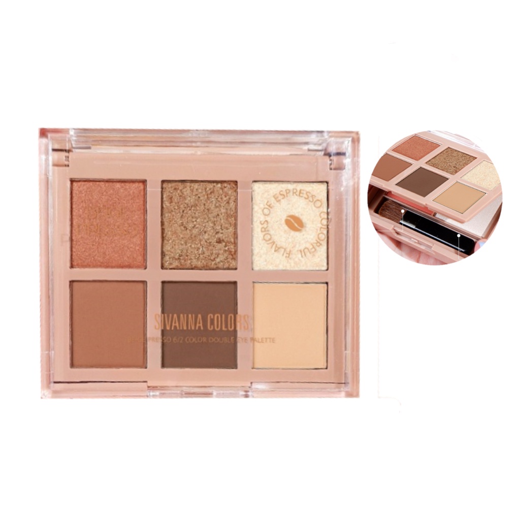 SIVANNA BEIGE PRESSO 6/2 COLOR DOUBLE EYE PALETTE (HF617) : ซิวานน่า เบจ เพรสโซ่ ดับเบิ้ล อายแชโดว์ พาเลทท์ x 1 abcmall