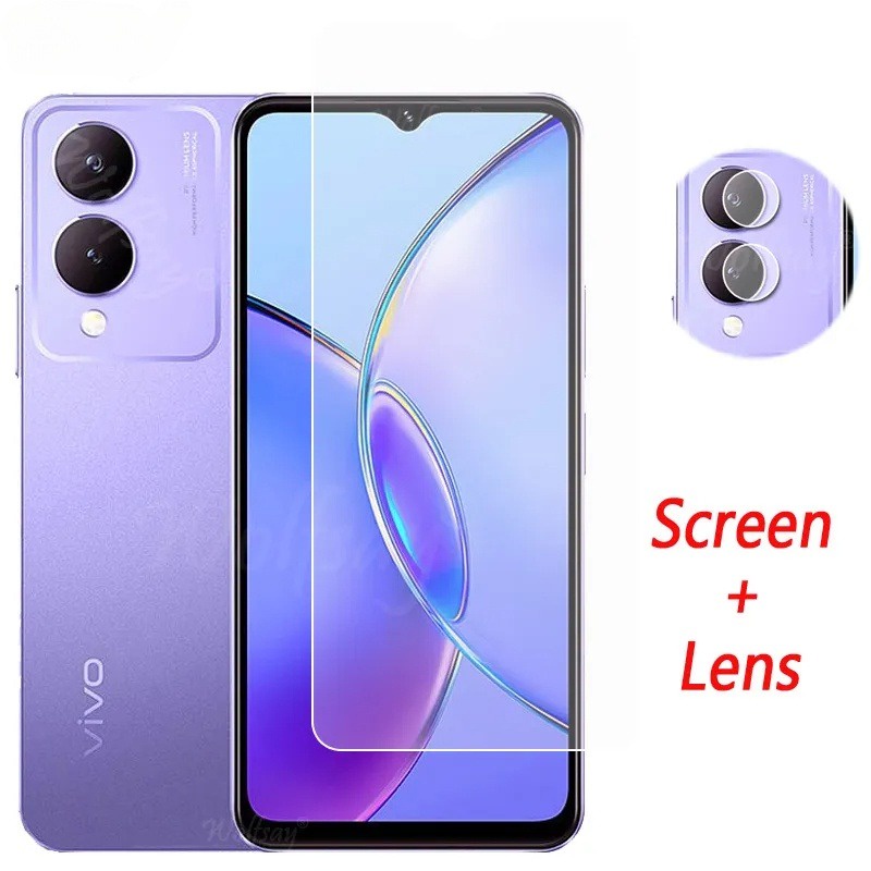 2 in1 VIVO Y17S Y36 Y27 9H HD กระจกนิรภัยป้องกันหน้าจอ Vivo Y02S Y16 4G 5G ฟิล์มป้องกันโทรศัพท์ + ฟิ
