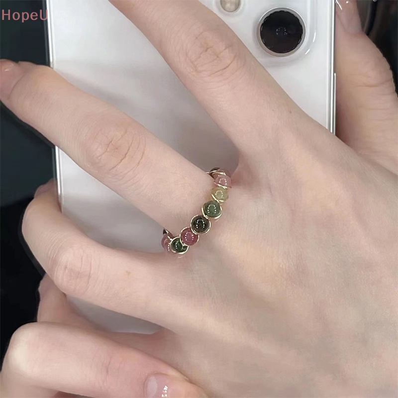 [HopeU] แหวนทัวร์มาลีน แฮนด์เมด ประดับลูกปัดโลหะ สไตล์เรโทร เครื่องประดับ สําหรับผู้หญิง 1 ชิ้น