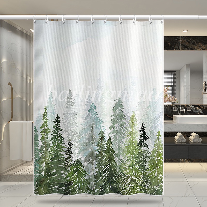 แนะนำ ผ้าม่าน ผ้าม่านโพลีเอสเตอร์ กันน้ํา ลายต้นคริสต์มาส เพ้นท์มือ สําหรับตกแต่งห้องน้ํา ราคาพิเศษ มีเก็บเงินปลายทาง