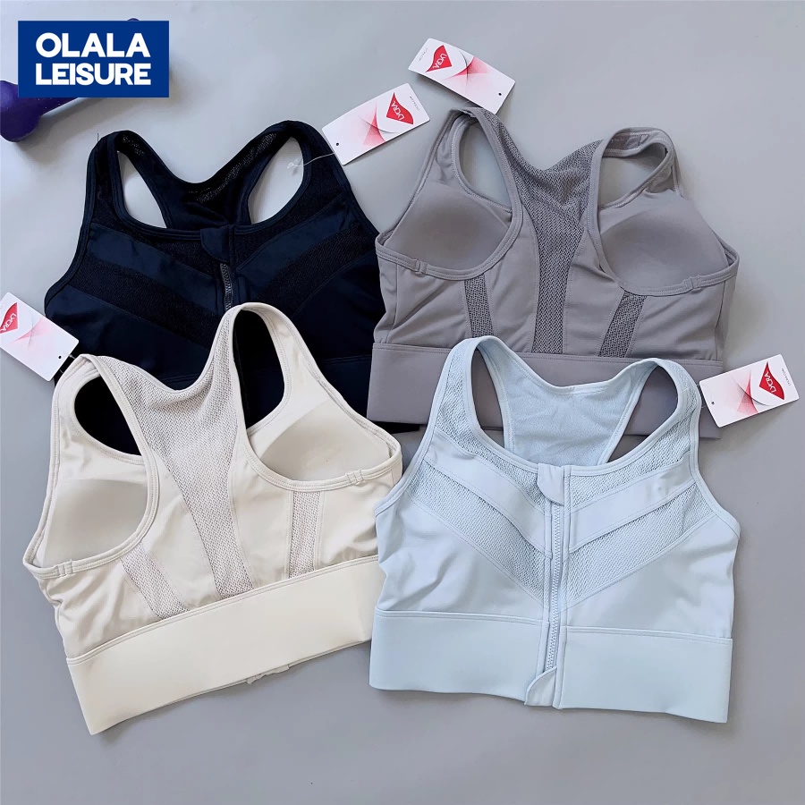 OLALA LEISURE  ด้านหน้าซิปคงที่ถ้วยชุดชั้นในความแข็งแรงสูงสนับสนุนวิ่งขนาดใหญ่ผ้ากอซโยคะความงามเสื้อกั๊ก