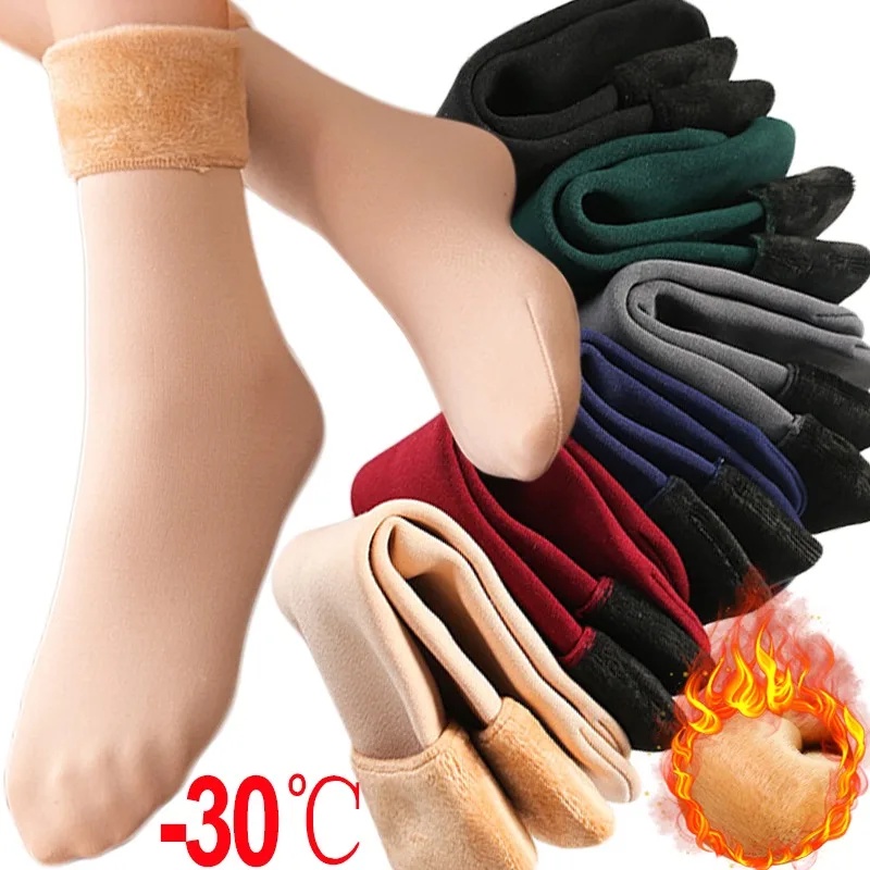 ถุงเท้ากันหิมะ ผ้ากํามะหยี่ แบบหนา ไร้รอยต่อ สวมใส่สบาย เหมาะกับฤดูหนาว สําหรับผู้ชาย และผู้หญิง