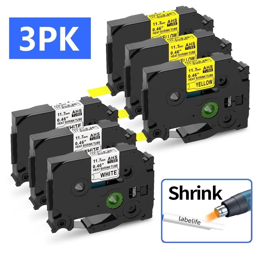 3Pack Multisize เทปท่อหดความร้อน HSe-211 221 231 ทํางานสําหรับ Brother Label Maker PTE550W E1000PRO