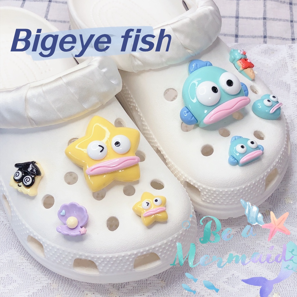อุปกรณ์เสริม รูปปลา croc Bigeye DIY สําหรับรองเท้า 8 ชิ้น#Ocean ชุด jibitz