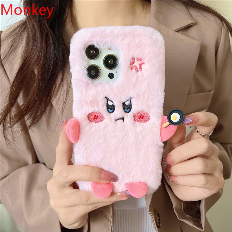 3dการ์ตูนสีชมพูkurbiesเคสโทรศัพท์plushสําหรับiphone 16 15 14 13 12 11 Pro Max X XS XR 6S 6 7 8 Plus SE 2020 น่ารักSoft Shell Anti-drop
