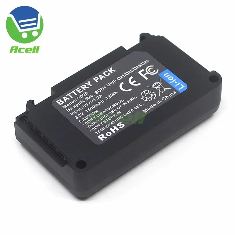 SD2B Li-ion 3.2V Battery for SONY UWP-D21 D22 D26 D27 UTX-B40 URX-P40 URX-P41D Bodypack Wireless Mic