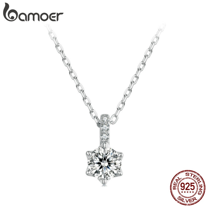 Bamoer สร้อยคอเงินสเตอร์ลิง 925 0.5CT เครื่องประดับ สําหรับผู้หญิง MSN025-S