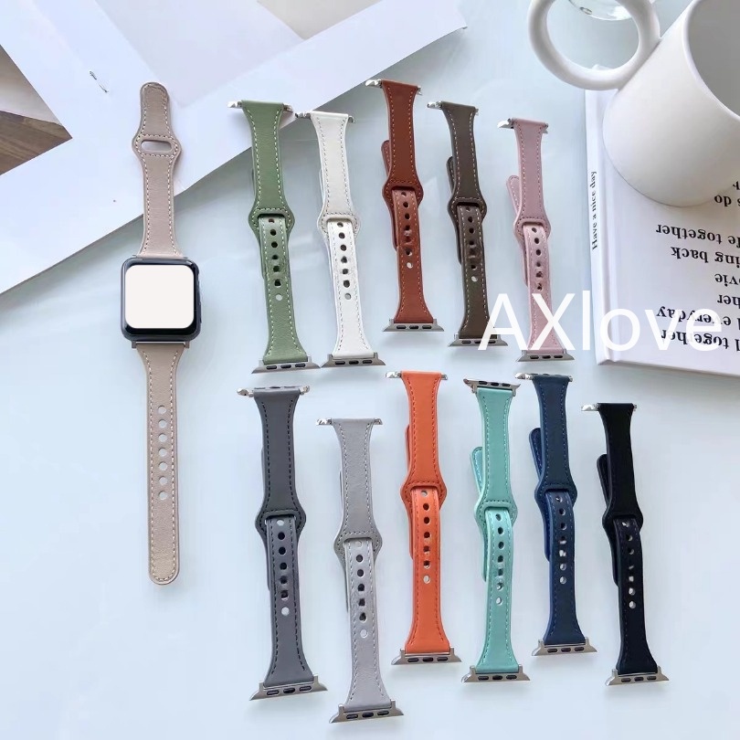 สายนาฬิกาข้อมือหนัง แบบบาง สําหรับ Apple Watch Band Ultra 2 49 มม. 44 มม. 40 มม. 41 มม. 45 มม. 42 มม. 38 มม. iWatch Series 9 8 Se 7 6 5 4 3