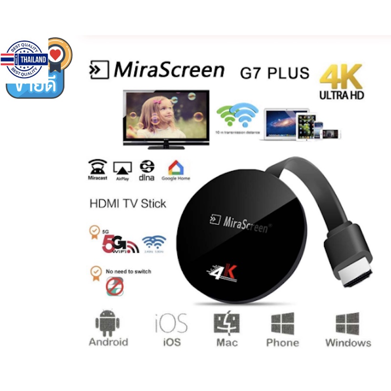 Mirascreen G7 PLUS 4K HDMI WiFi ไร้สาย 5G TV Stick สำหรั Google Chromecast Miracast TV dongle สำหรั iOS Android
