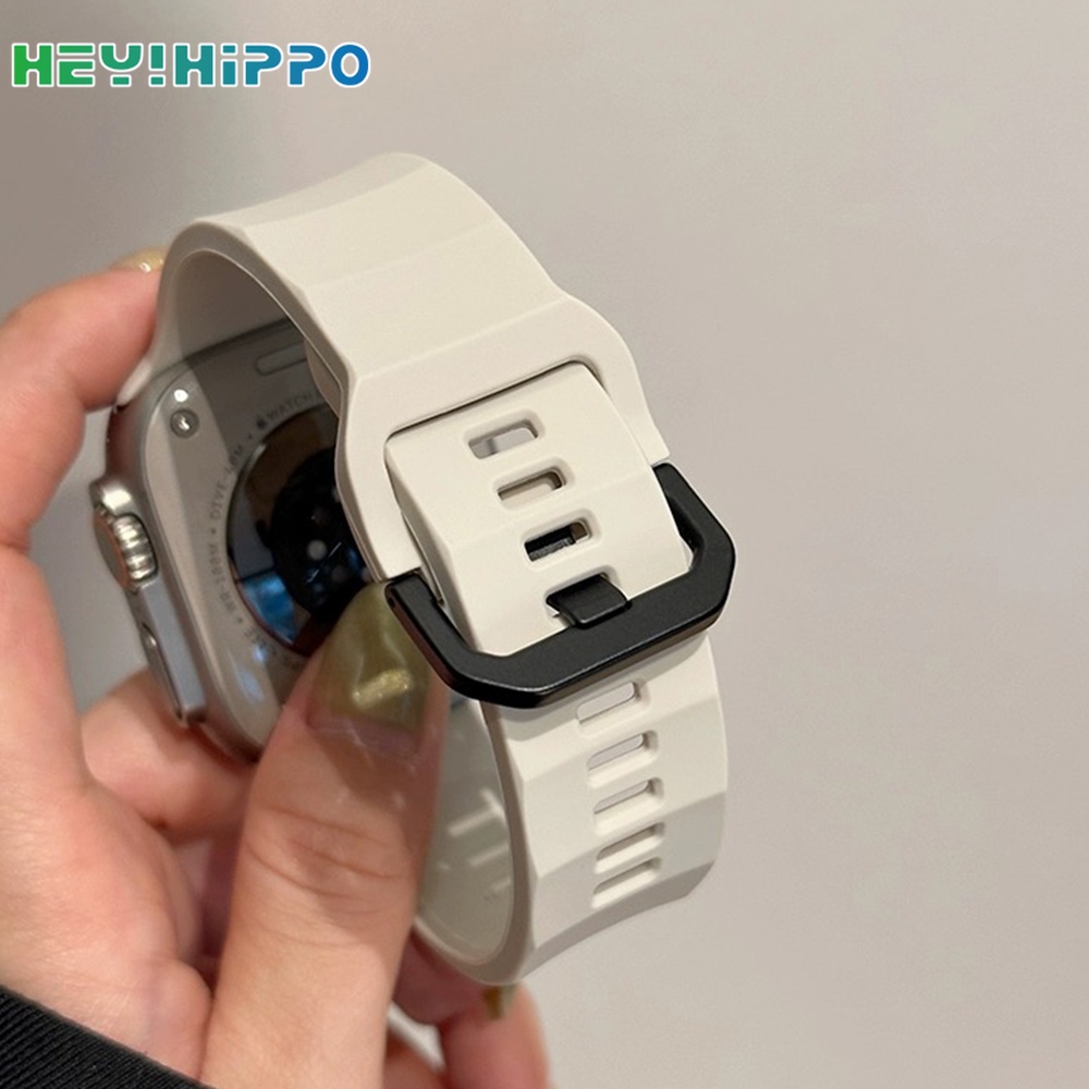 สายนาฬิกาข้อมือซิลิโคน หัวเข็มขัดสีดํา สําหรับ iwatch series 10 9 8 7 6 5 SE 4 3 45 44 42 41 40 38 49 มม.46 มม.Series10 42 มม.
