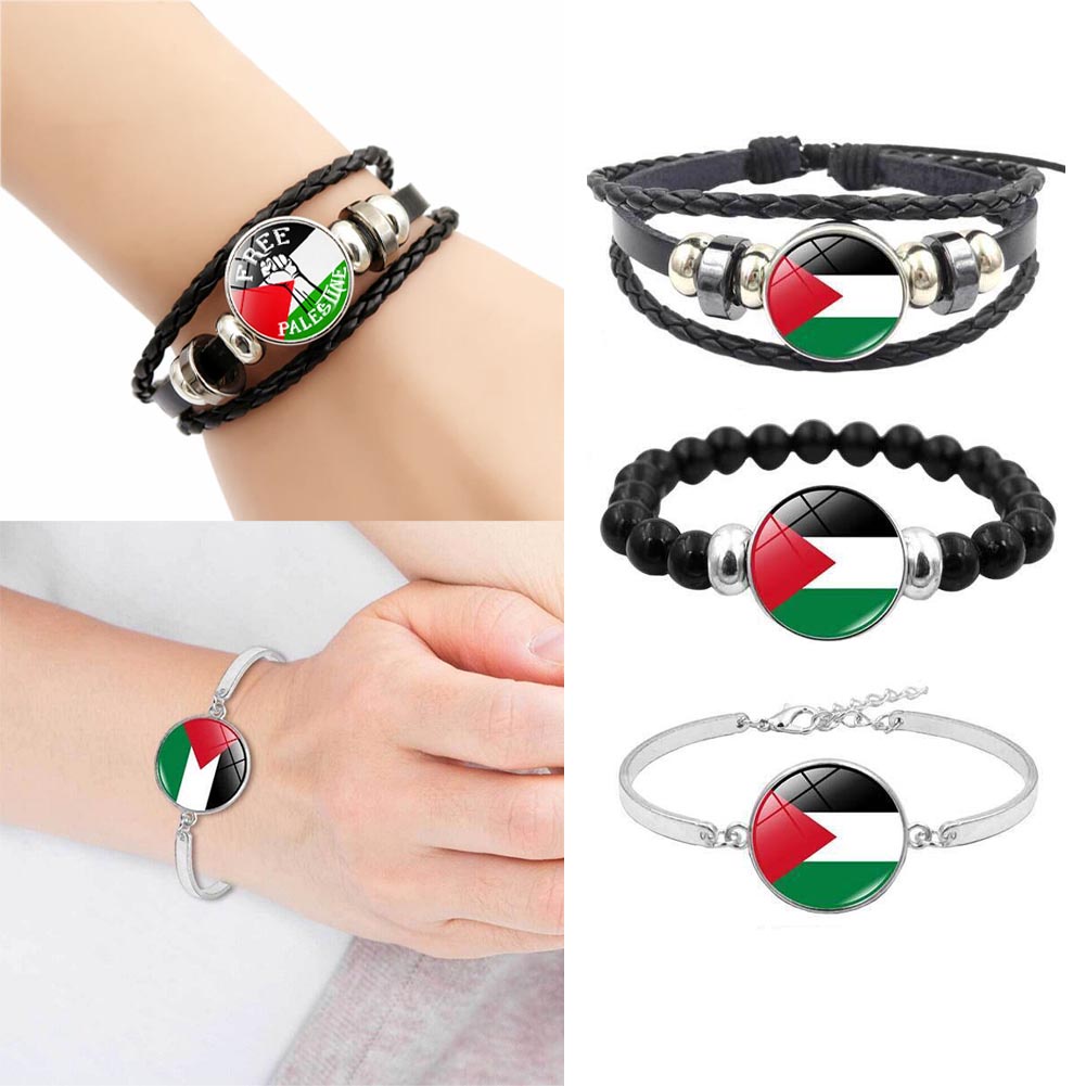 ฟรี ปาเลสไตน์ หนังถัก สร้อยข้อมือ ปาเลสไตน์ ธง สายรัดข้อมือ ปรับได้ กําไลข้อมือ