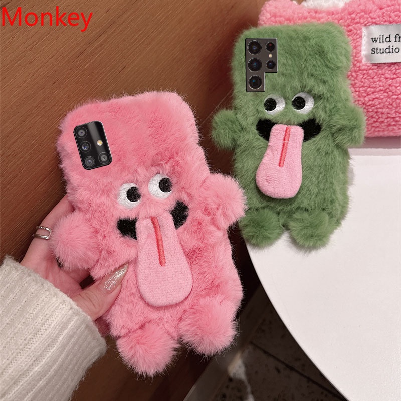 เคสโทรศัพท์มือถือ ซิลิโคนนุ่ม ขนปุย ลายการ์ตูนลิ้นตลก สําหรับ Samsung Note 10 20 Ultra S10 S9 S8 A15 A05 A10 A30S A50 A70 A31 A5 A7 A8 A9
