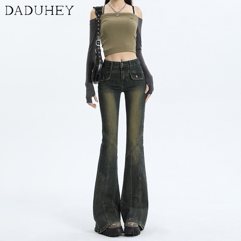 DaDuHey Women's Retro Bell-Bottom Pants High Waist Slim Fit Slim Moving Loose Casual Jeans