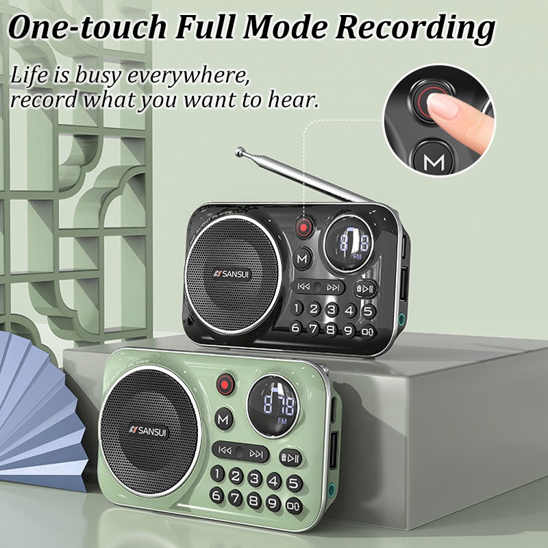 Sansui F21 ลําโพงบลูทูธไร้สาย วิทยุ FM ขนาดเล็ก แบบพกพา สําหรับผู้สูงอายุ มัลติฟังก์ชั่น การ์ด TF / USB Music Walkman