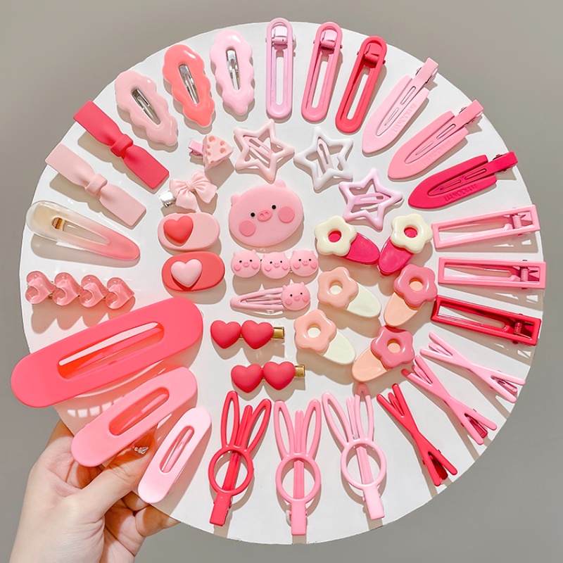 กิ๊บติดผม ปากเป็ด ไร้รอยต่อ สีชมพู แฟชั่นเกาหลี สําหรับผู้หญิง 9 ชิ้น