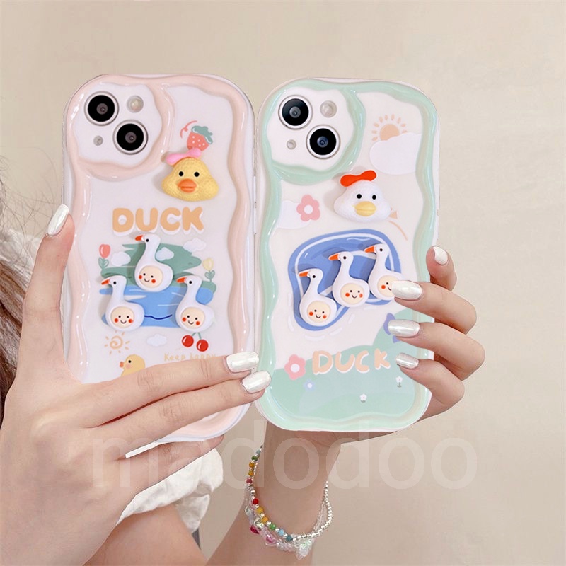 Cute Cartoon Cream Edge Casing Huawei Nova Y90 Y70 Y71 Y70+ Plus 11 10 9 7 SE 8 Pro 7i 5T Honor 20 P30 P40 3D Duck Smile Doll Fine Hole Soft Phone Case 1NY 43