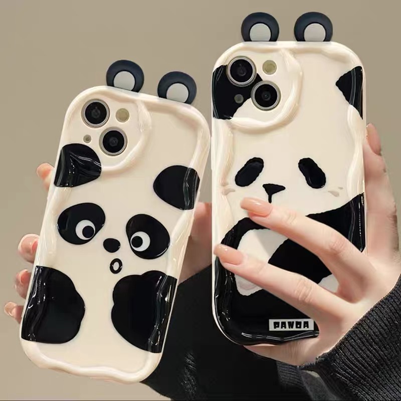 Cute Cartoon 3D Panda Ear Couple Casing Huawei Nova Y90 Y70 Y71 Y70+ Plus 11 10 9 7 SE 8 Pro 7i 5T Honor 20 P30 P40 Cream Edge Fine Hole Soft Phone Case 1NY 54