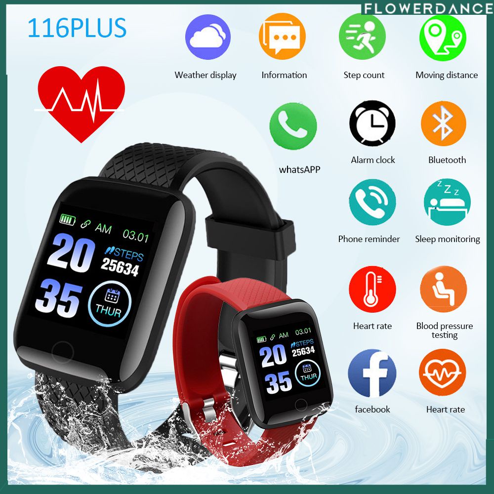 116 PLUS สมาร์ทนาฬิกาผู้ชายผู้หญิงนาฬิกาข้อมือ Heart Rate เครื่องวัดความดันโลหิต Smartwatch สำหรับ Android IOS PK Y68 119 PLUS m4 ดอกไม้