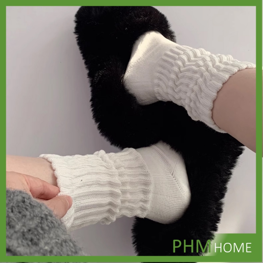 PHM ถุงเท้านุ่มหนา นุ่ม สไตล์ญี่ปุ่น แนววินเทจ สีพื้น ข้อยาว women's socks