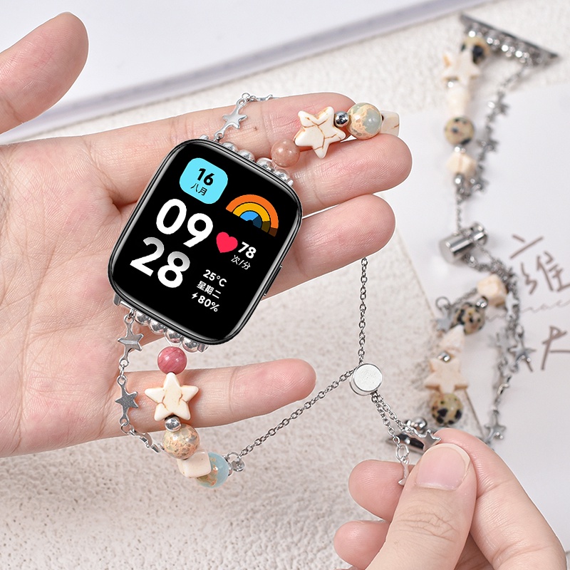 สายนาฬิกาข้อมือสเตนเลส ประดับลูกปัดดาว สําหรับ Amazfit Active, Bip 5, Unity, Bip 3/3 Pro, Bip 4, GTS 2/2E, GTS 3/4 Mini, GTR 4 Mini, Smart Watch