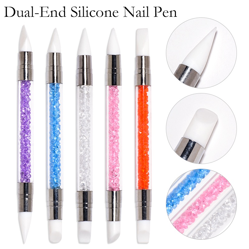 MTSSII แปรงปากกาซิลิโคน แกะสลักเล็บ พลอยเทียม สําหรับตกแต่งเล็บเจล UV