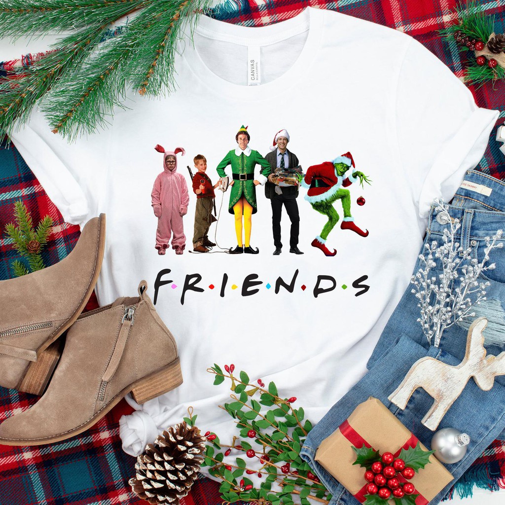 Tshirt 2024 Funny Christmas T-Shirt Christmas Friends Shirt Elf Grinch Kevin Clark Griswold Graphic 