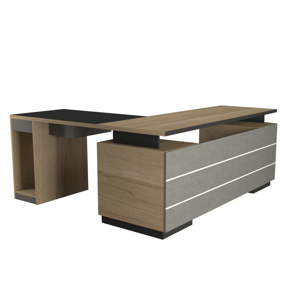 GlobalHouse DELICATO โต๊ะทำงานหน้าท๊อปเมลามีน รุ่น DEAMON ขนาด 180X140X75ซม.สีโอ๊คเทา สินค้าของแท้คุณภาพดี