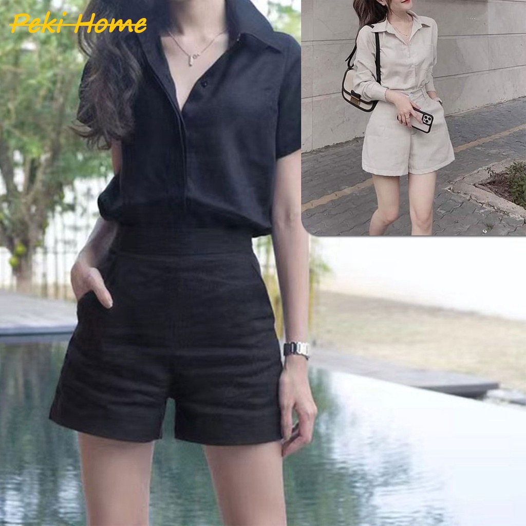 ชุดเซ็ท 2 ชิ้นเสื้อเชิ้ตคอปกเเขนสั้น