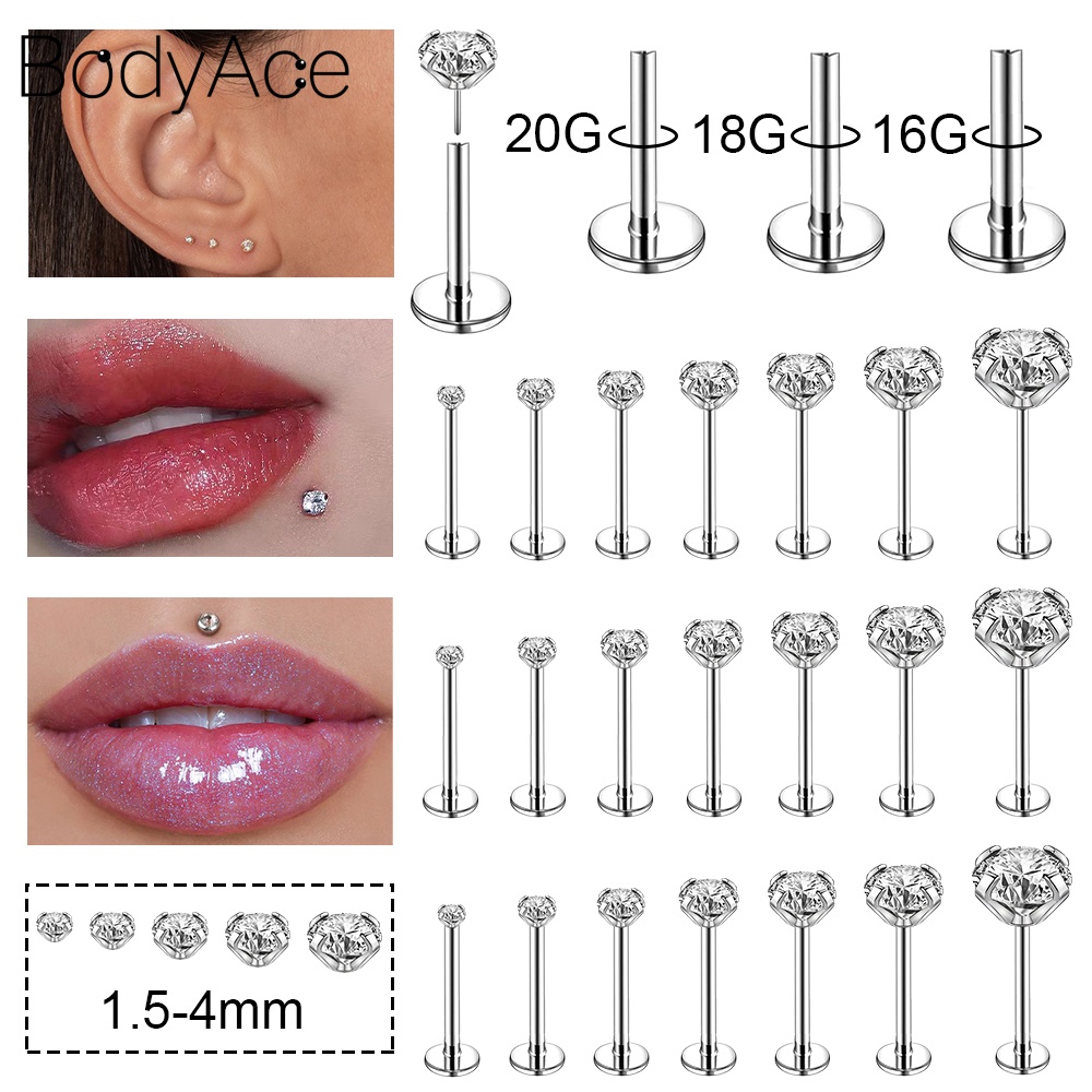 Bodyace จิวเจาะกระดูกอ่อน สเตนเลส 316L 1.5-6 มม. สีเงิน 1 ชิ้น