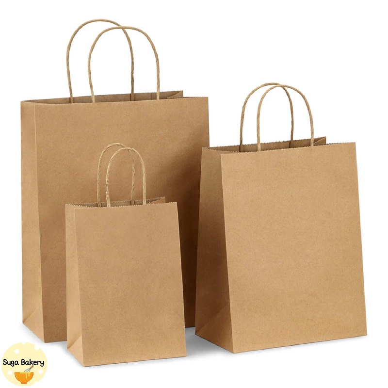 SUGA พร้อมส่ง ถุงกระดาษ ถุงหูหิ้วกระดาษคราฟท์ สำหรับบรรจุสินค้า เบเกอรี่ ของขวัญ แพ็ค 25 ใบ มี 4 ขนาด COD SUR268 - รูปที่ 6