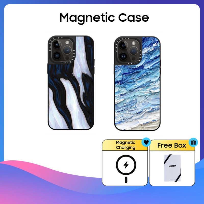 Casetify เคสพลาสติกแข็ง ลายหินอ่อน ภาพวาดสีน้ํามัน สําหรับ iPhone 11 12 13 14 15 Plus Pro Max