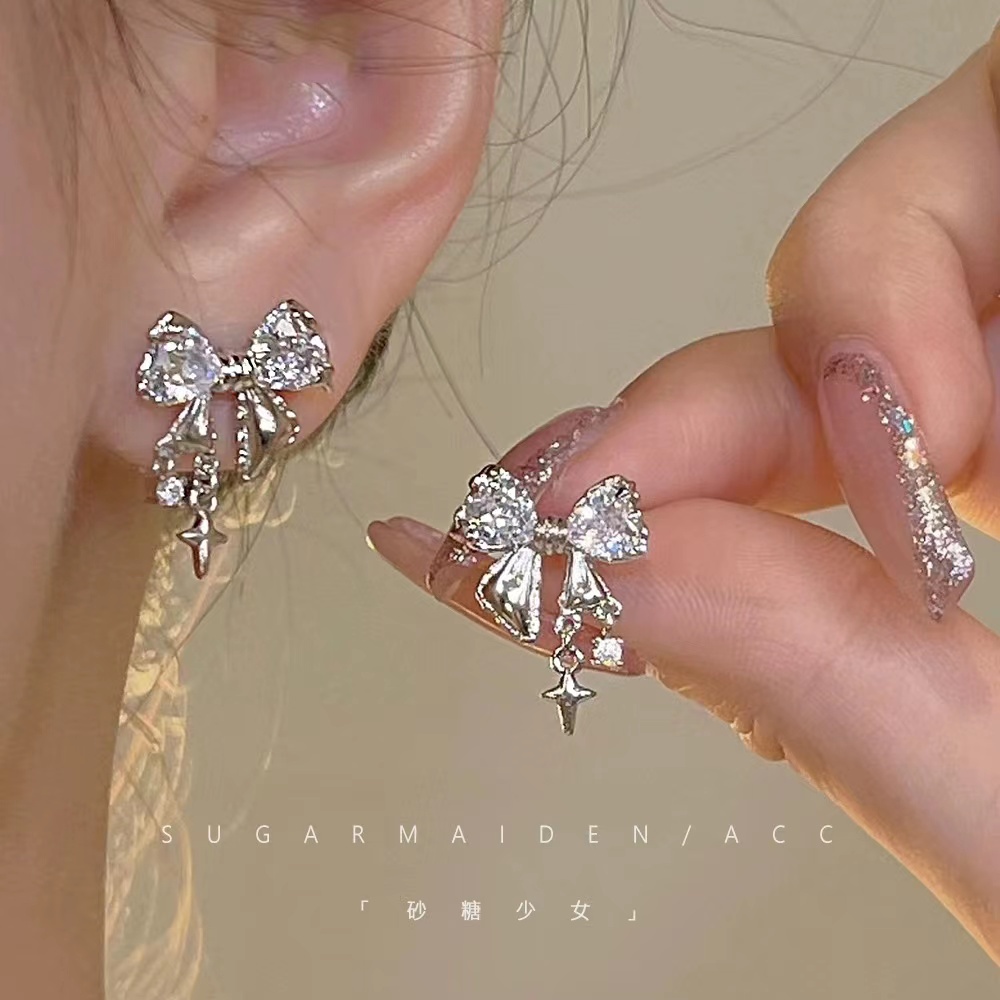 ใหม่ ต่างหูเพชร รูปตัวอักษร สวยหรู สไตล์เกาหลี - รูปที่ 3