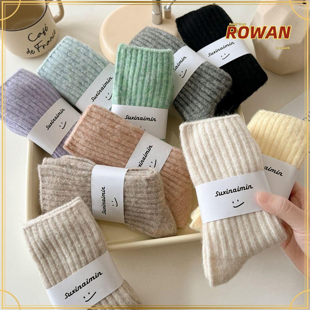 Rowans ถุงเท้าผ้าฝ้าย ผ้าขนสัตว์ ขนแกะนุ่ม อบอุ่น สีพื้น แฟชั่นฤดูหนาว สําหรับผู้ชาย