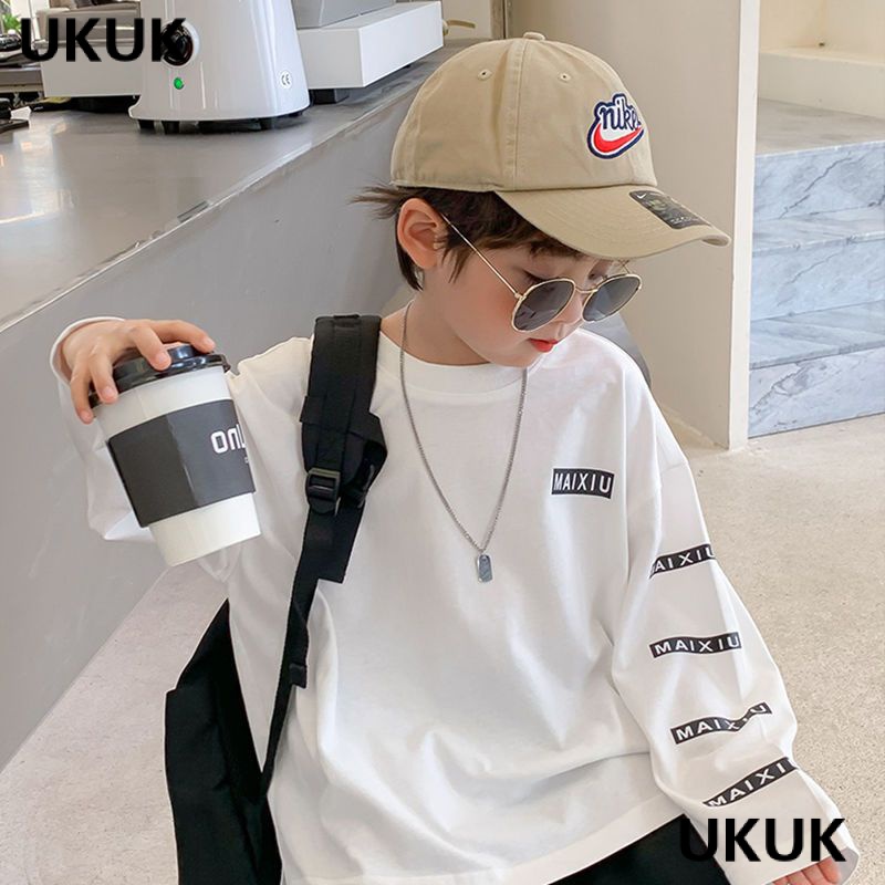 เสื้อยืดแขนยาว ผ้าฝ้ายแท้ ขนาดใหญ่ เข้ากับทุกการแต่งกาย แฟชั่นฤดูใบไม้ผลิ และฤดูใบไม้ร่วง และฤดูหนาว สไตล์เกาหลี สําหรับเด็กผู้ชาย 2022