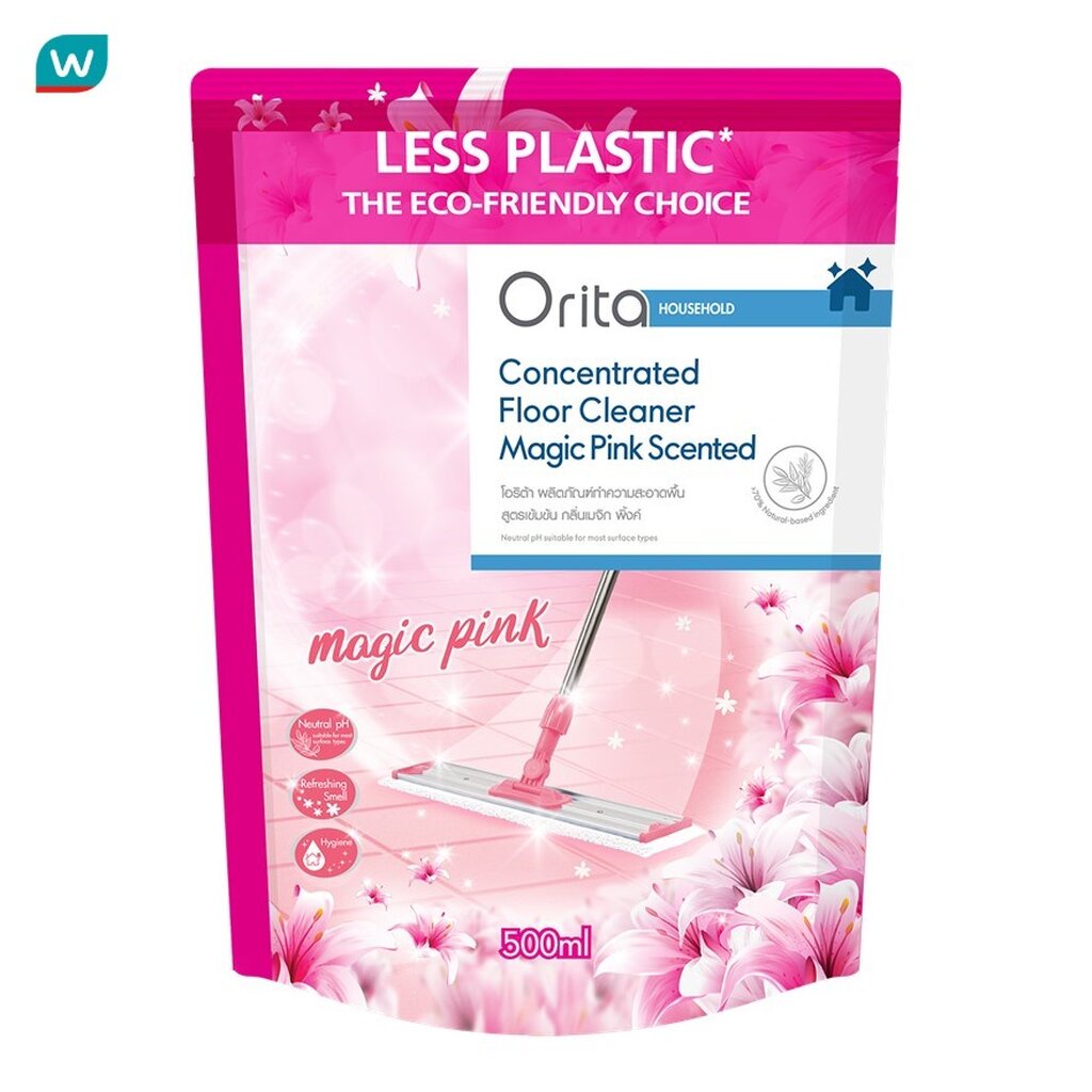 Orita โอริต้าผลิตภัณฑ์ทำความสะอาดพื้นสูตรเข้มข้นกลิ่นเมจิกพิ้งค์ 500มล.