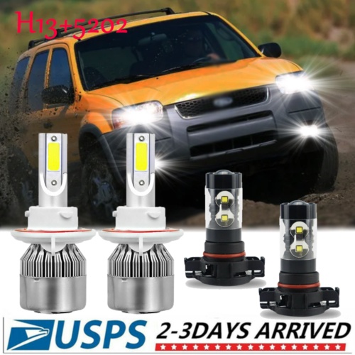 ไฟหน้ารถยนต์ LED สูงต่ํา และหลอดไฟตัดหมอก สําหรับ Ford Escape 2008-2012 H13+5202 4 ชิ้น