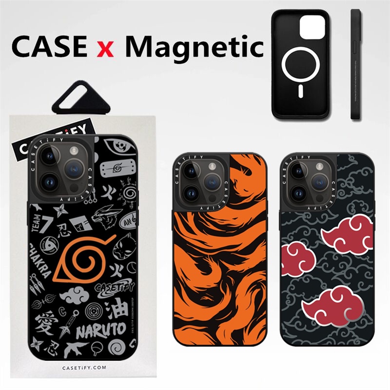 Casetifg Joint Naruto โลโก้แม่เหล็กชาร์จกระจกเคสโทรศัพท์พร้อมกล่องสําหรับ iPhone 16 12 13 14 15 Pro Max 16 Plus คุณภาพสูงคลุมทั้งหมดเลนส์กันกระแทกป้องกัน Hard แฟชั่น Casin